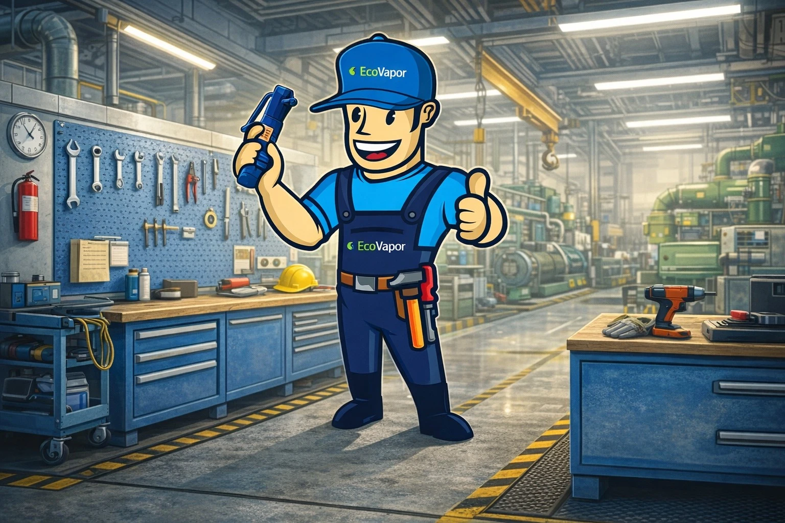 Funcionário ajustando um dispositivo de vapor